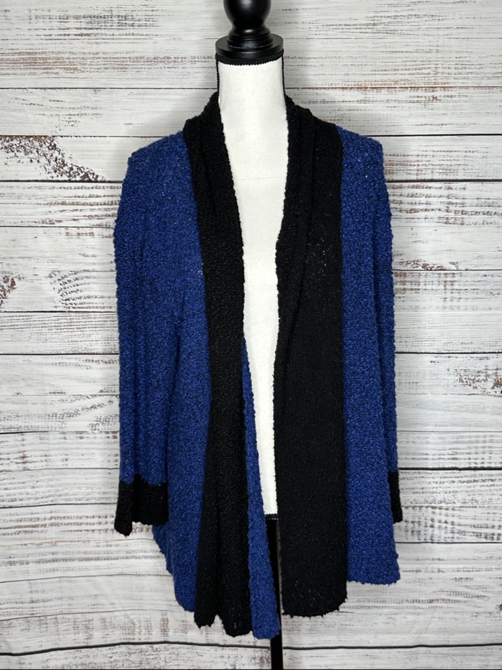 Ruby Rd. Royal Blue and Black Open Front Textured Cardigan